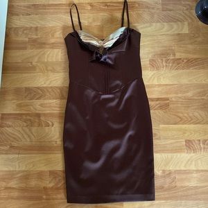 Laundry by Shelli Segal brown satin cocktail dress